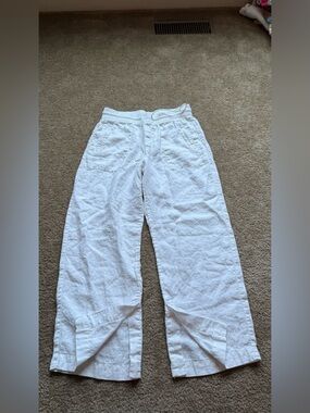 Athleta White Drawstring 100 Linen wide leg pants Sz M